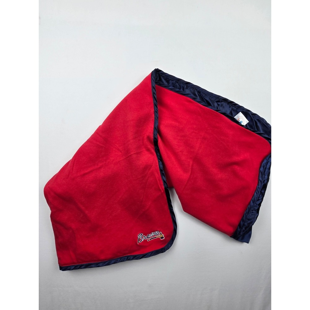 Atlanta Braves MLB Fleece Throw Blanket Red Navy Embroidered Logo Baseball